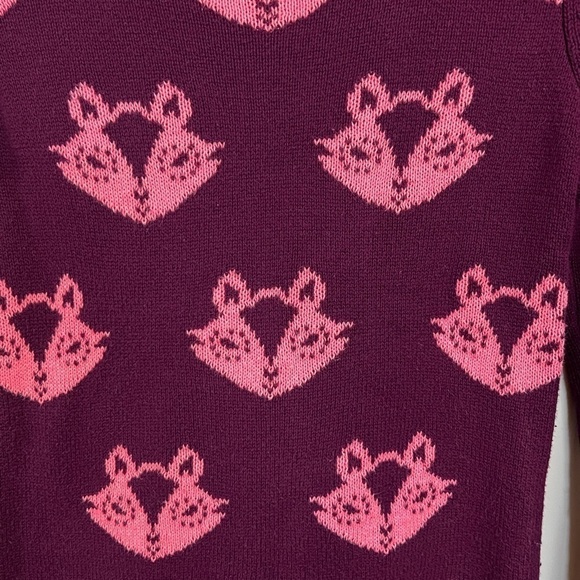 Old Navy Maroon Pink Fox Crewneck Knitted Sweater - Size 8 - Picture 10 of 12